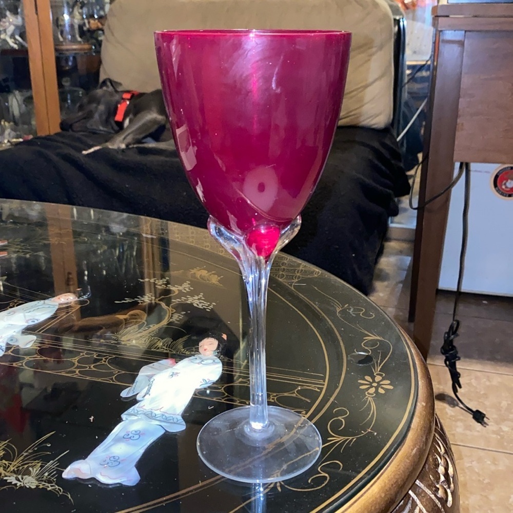 MURANO ART GLASS WINE DEEP RUBY RED 9.75" 16 OUNCES EXCELLENT